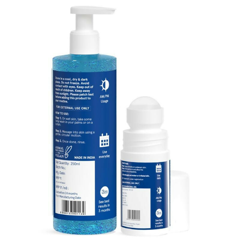 BeBodywise 1% Salicylic Acid Body Wash & 4% AHA BHA Underarm Roll On - Helps Exfoliate Skin | Grocsy