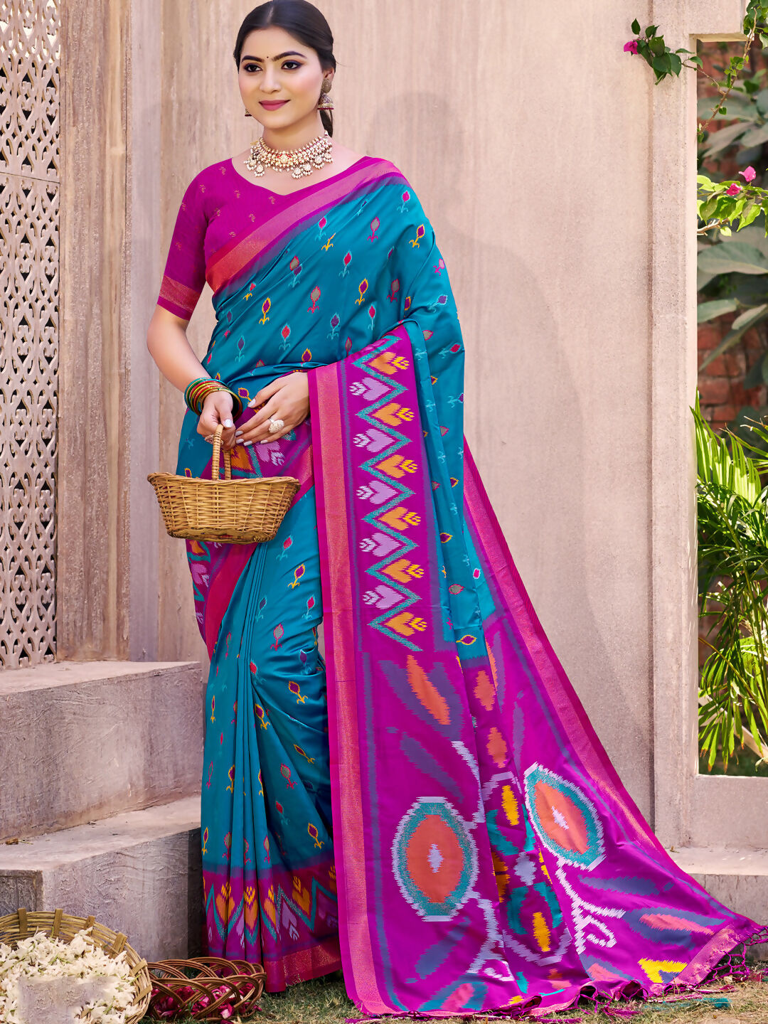 Shree Shyam Fashion Sea Green Pochampally Silk Saree | Grocsy