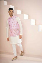 Lavender Pink Hand Embroidered Nehru Jacket by Hilo Design | Grocsy