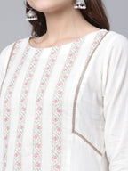 Ahalyaa Women's Off white Pure Cotton Printed Asymmetric Kurta Palazzo Set | Grocsy