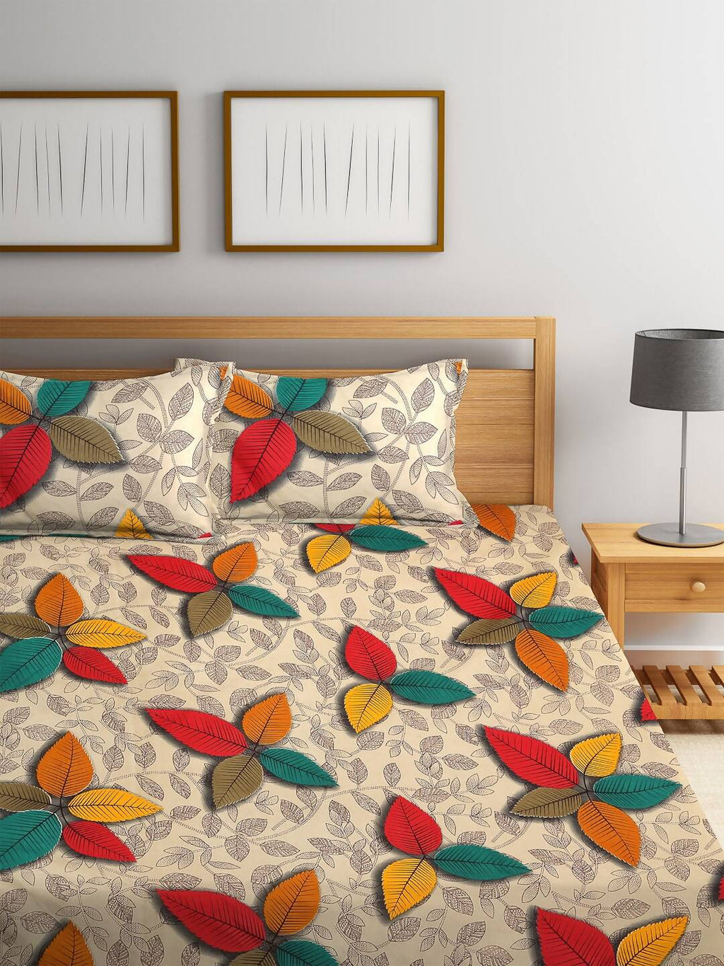 Home Sizzler Cream-Coloured & Red Floral 144 TC Bedsheet with Pillow Covers | Grocsy