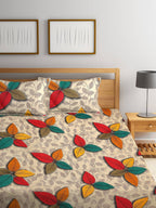 Home Sizzler Cream-Coloured & Red Floral 144 TC Bedsheet with Pillow Covers | Grocsy