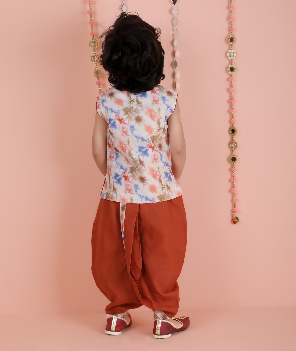 Joban Fashion Kids Island Cotton Sleeveless printed Kurta and Solid Dhoti - Rust | Grocsy