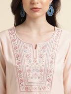 Peach Viscose Rayon Yoke Embroidered A-line Top - Tarini | Grocsy