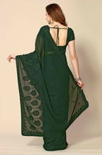 Green Georgette Embroidered and Stone Work Saree with Unstitched Blouse Piece - Roozal | Grocsy