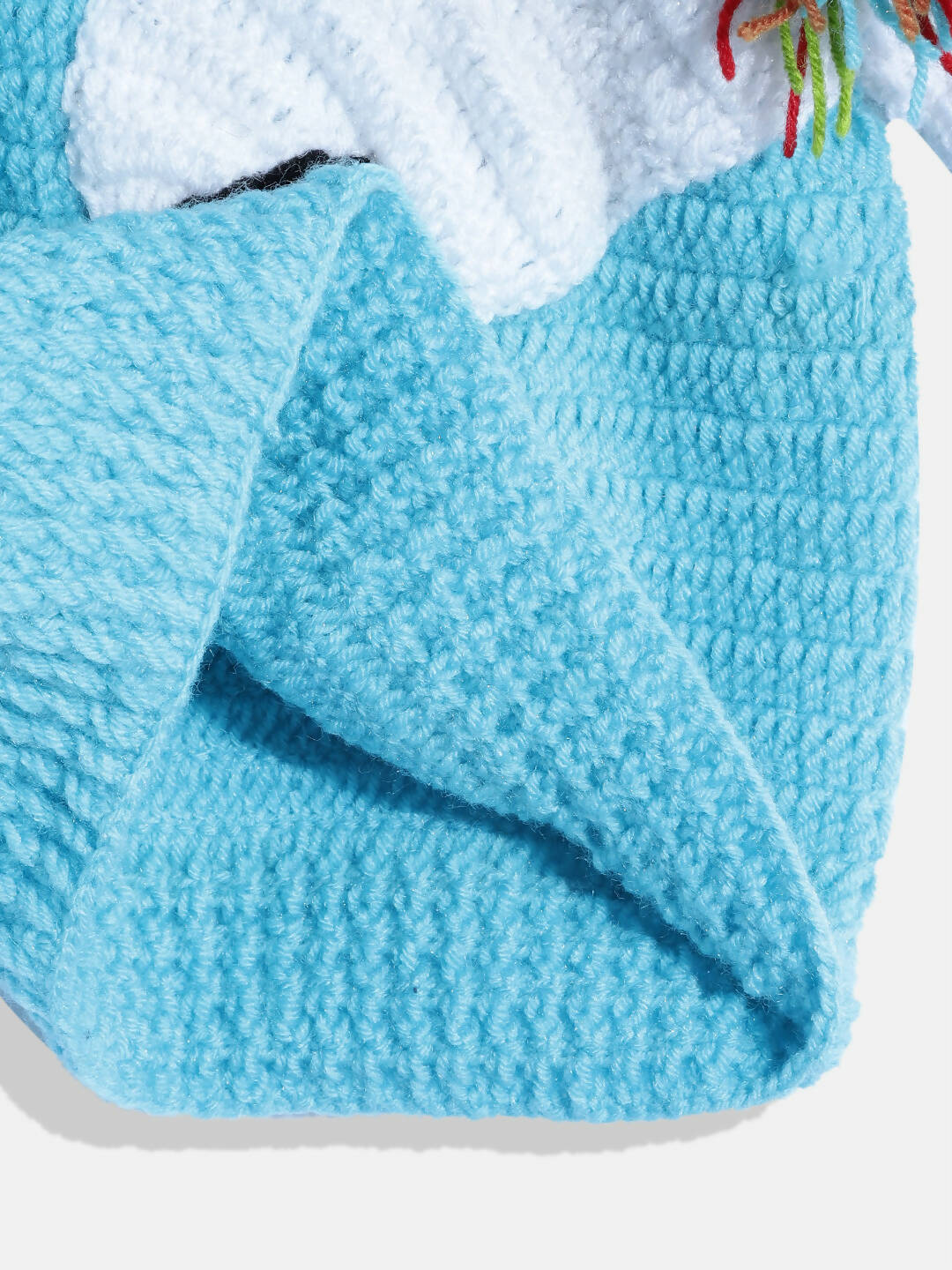 Chutput Kids Woollen Hand Knitted Full Sleeves Pony Detail Sweater For Baby Boys - Blue | Grocsy