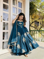 Teeya Creation New Womens Trendy Embroidery Sequence Work Blue Kurta Set | Grocsy