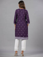 Juniper Women Purple Rayon Printed Knee Length Straight Kurta | Grocsy