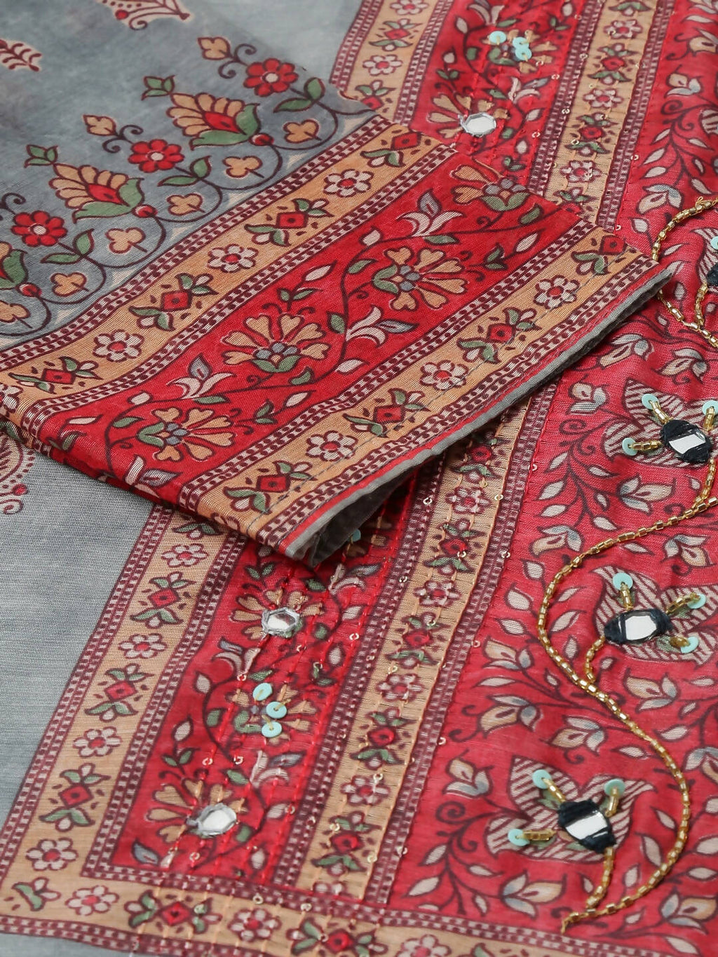 Grey Chinon Digital Printed With Hand Work Kurta - Himanshi | Grocsy