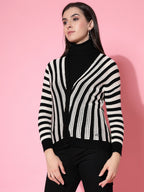 Women Black Acrylic Stripe Cardigan - Wool Trees | Grocsy