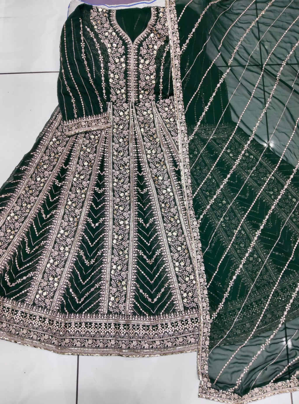 Anaita Dark Green Georgette Embroidered Salwar Suit | Grocsy