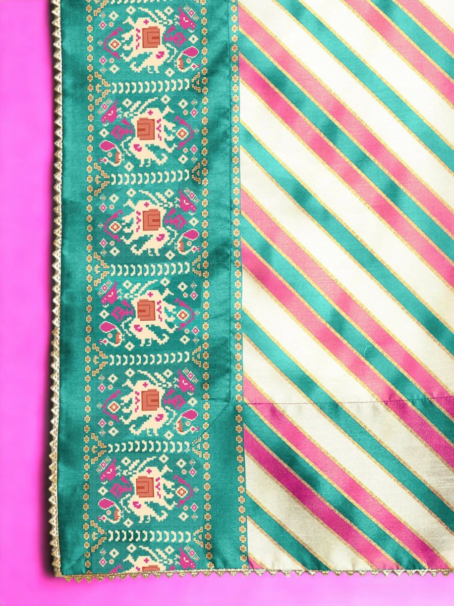 Ahalyaa Women Sea Green Printed Gotta Patti Kurti with Palazzos & Dupatta - Sea Green | Grocsy