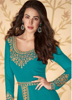 Vegaa Fashion Sea Blue Georgette Embroidered Anarkali Suit | Grocsy