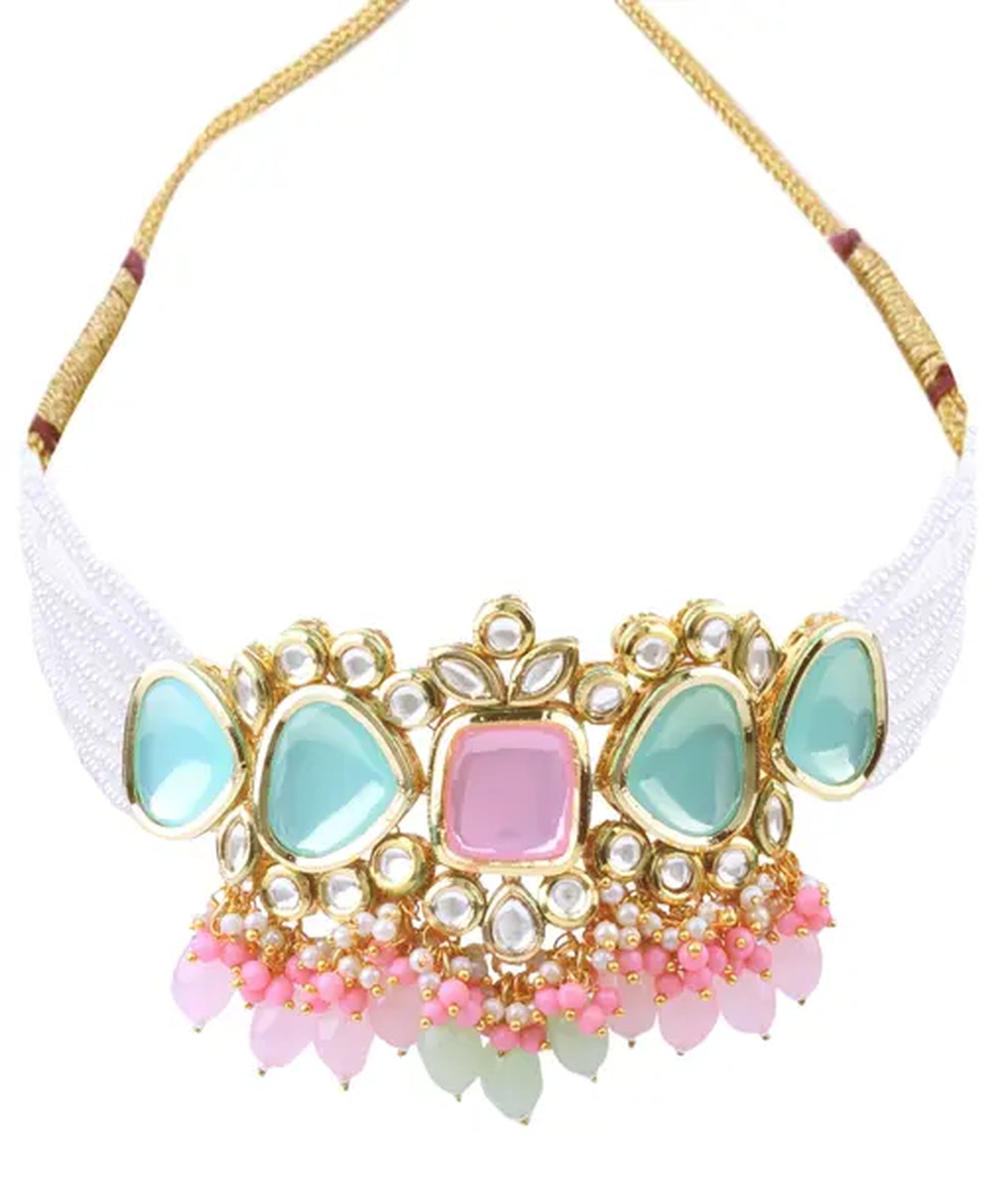 Jewel City Elegant Multi Gold Indian Kundan Choker Necklace and Earring Set | Grocsy
