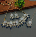 Jewel City Elegant Kundan-Style Blue and White Necklace, Earrings, and Tikka Set | Grocsy