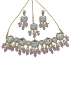 Jewel City Elegant Kundan-Style Purple and White Necklace, Earrings, and Tikka Set | Grocsy