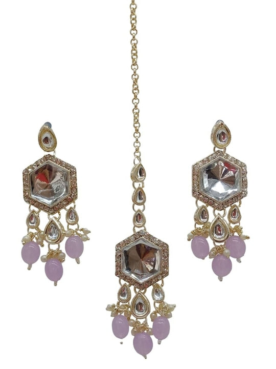 Jewel City Elegant Kundan-Style Purple and White Necklace, Earrings, and Tikka Set | Grocsy