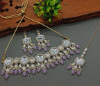 Jewel City Elegant Kundan-Style Purple and White Necklace, Earrings, and Tikka Set | Grocsy