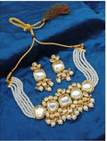 Jewel City Kundan Pearl Choker Necklace Set - Traditional Gold Plated Multi-Strand Pearl Jewelry with Earrings | Grocsy