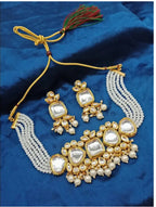 Jewel City Kundan Pearl Choker Necklace Set - Traditional Gold Plated Multi-Strand Pearl Jewelry with Earrings | Grocsy