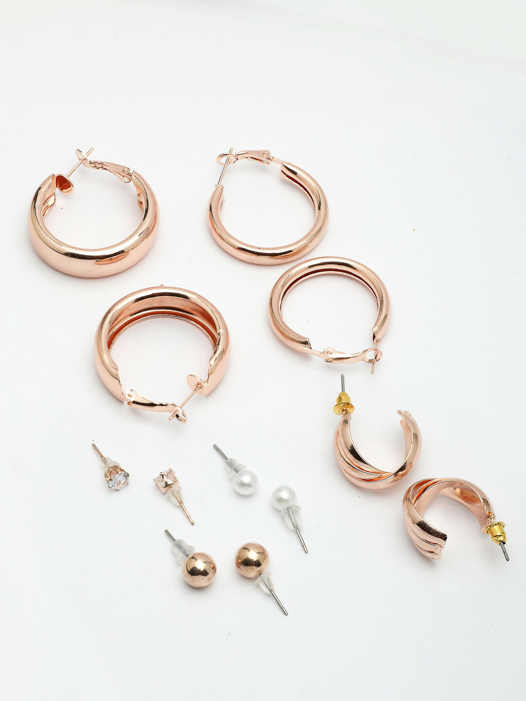 NVR Women's Set of 6 Rose Gold-Polished Contemporary Hoop Earrings | Grocsy