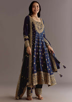 Teeya Creation Blue Color Chinnon Silk Embroidery Work Gown | Grocsy