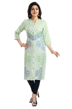 Snehal Creations Green Rayon Textured Print Long Kurta For Women | Grocsy