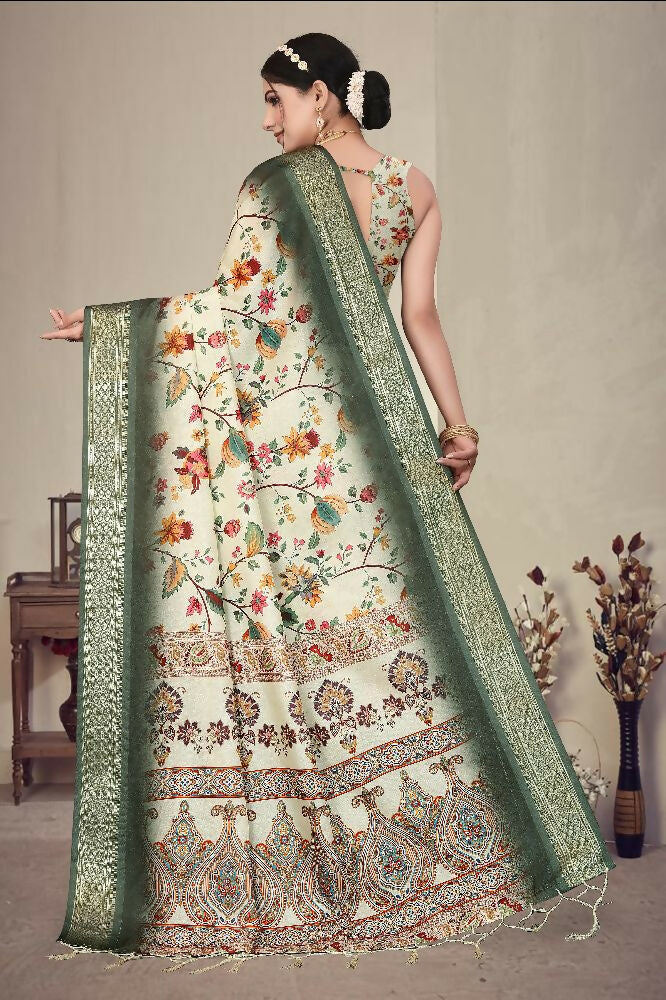 PR Fashion Multi Heavy Rich Cotton Silk Digital Print & Jacquard Saree | Grocsy