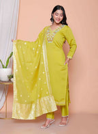 Miravan Womens Muslin Yellow Kurta And Palazzo With Dupatta Set | Grocsy