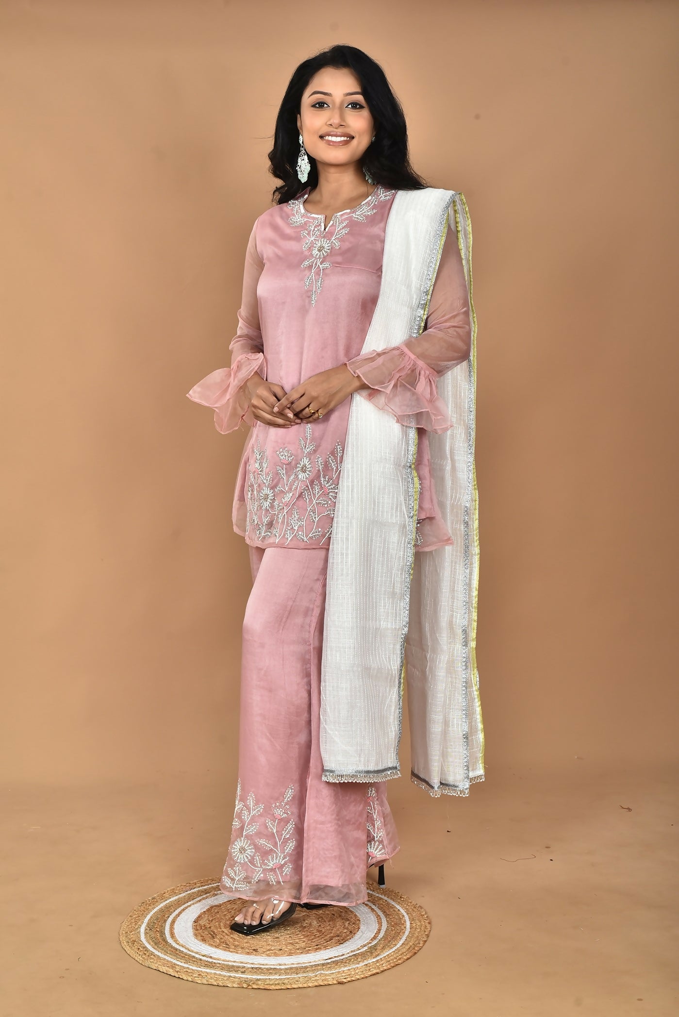 Morchari Women And Hand Embroidery Palazzo Set-Peach | Grocsy