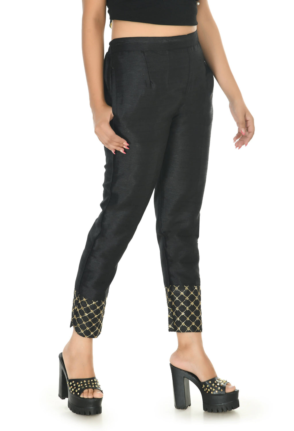 Mominos Fashion Moeza Silk Black Color Pant | Grocsy