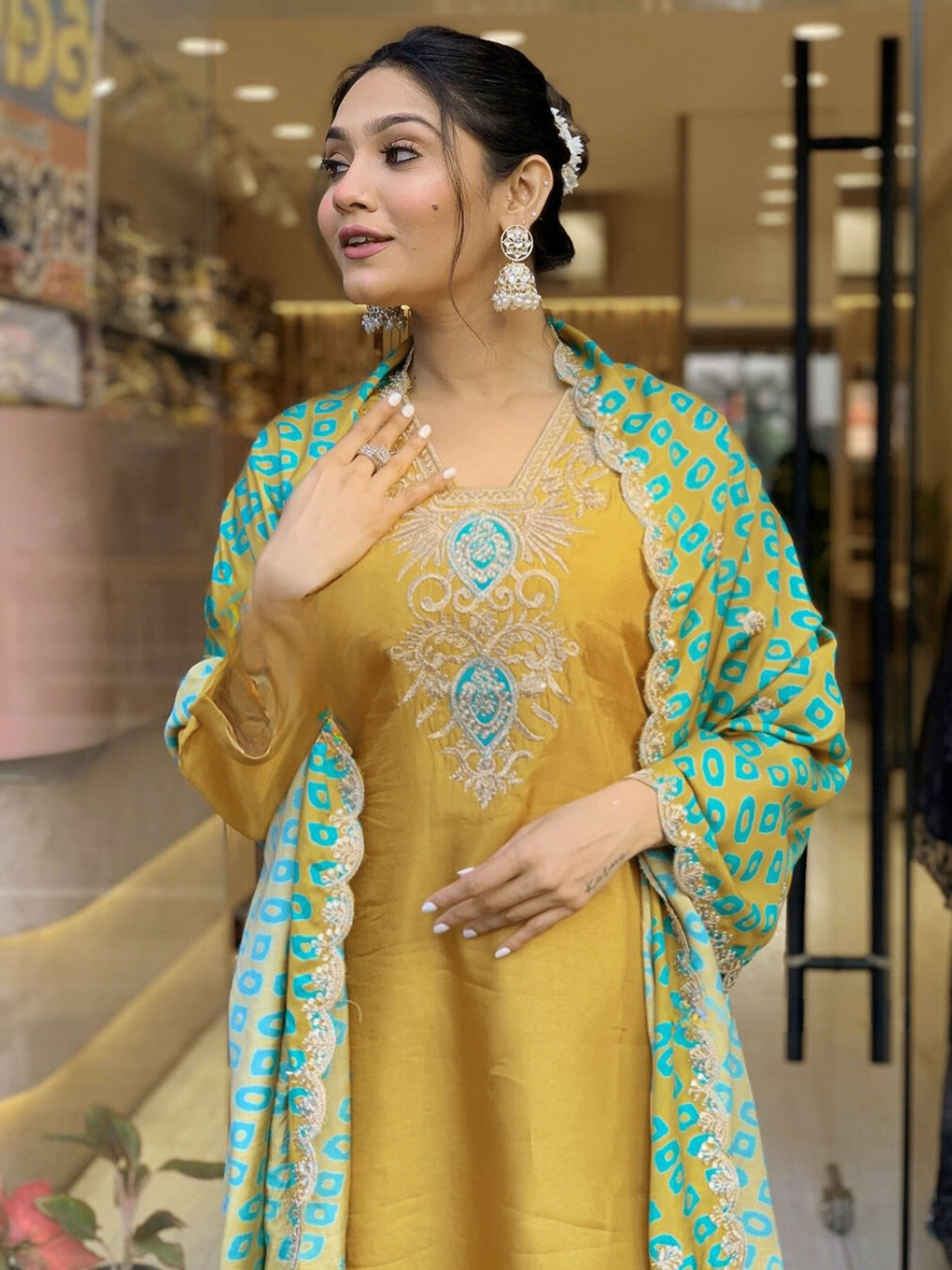 Partywear Designer Cotton Maroon Stitched Suit With Dupatta - Tanisha | Grocsy