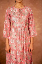 Joban Fashion Pink Floral Hand Block Printed Cotton Kurta Pant Set | Grocsy
