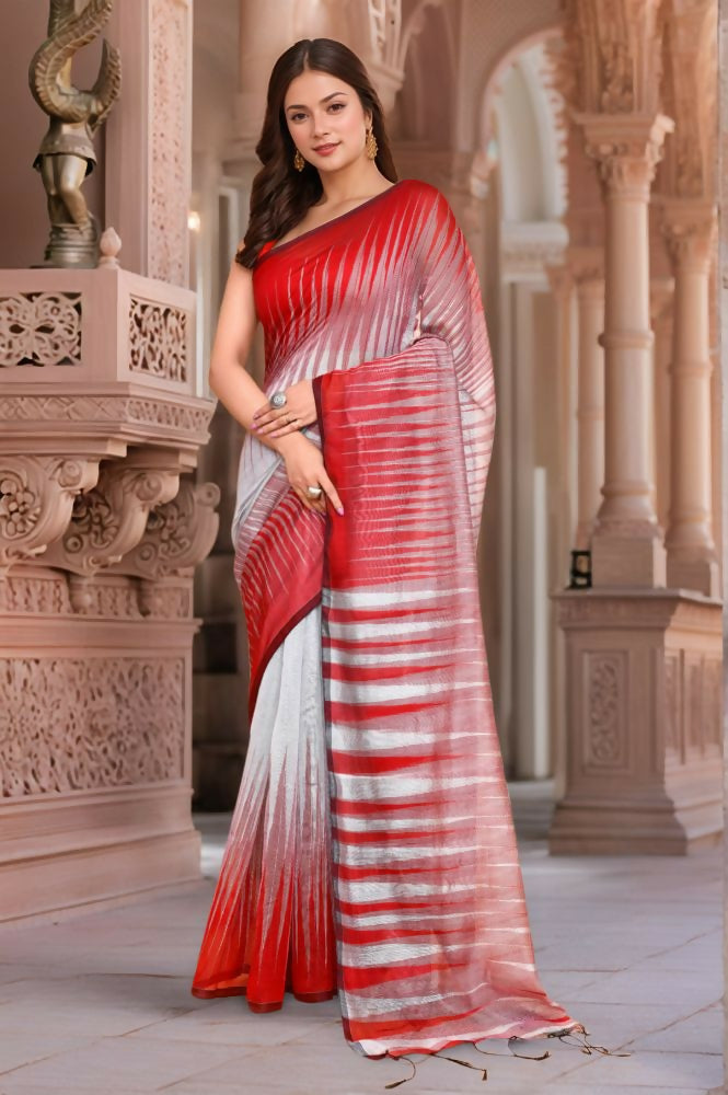 Joban Fashion Women Red Trendy Cotton Saree | Grocsy