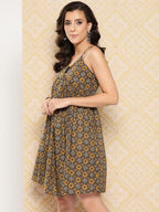 Yufta Abstract Printed Shoulder Straps A-Line Dress | Grocsy