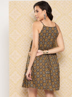Yufta Abstract Printed Shoulder Straps A-Line Dress | Grocsy