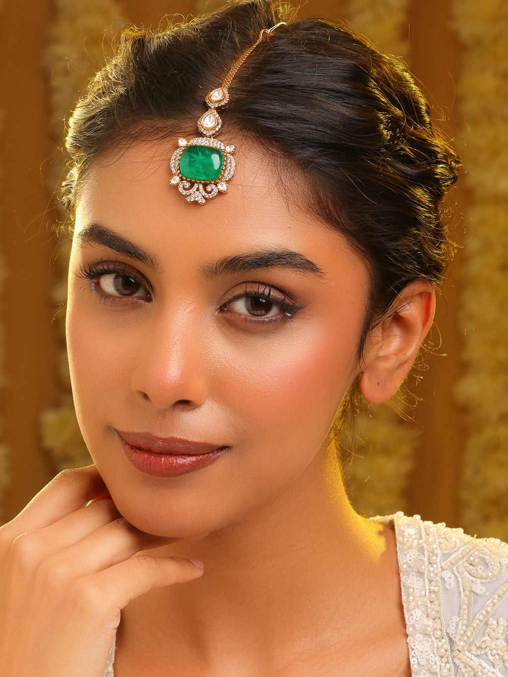 Ruby Raang Green Kundan Tikka | Grocsy