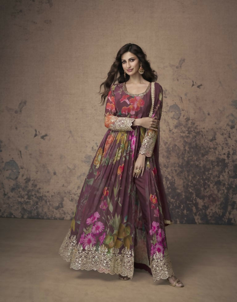 Vastranavya Georgette Digital Print With Sequence Embroidery Stitch Work Side Slit Abaya Style Suit | Grocsy