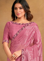 Pink Sequence/Georgette Film Jacqurad Designer Saree with Unstitched Blouse - Norita Mahitha | Grocsy