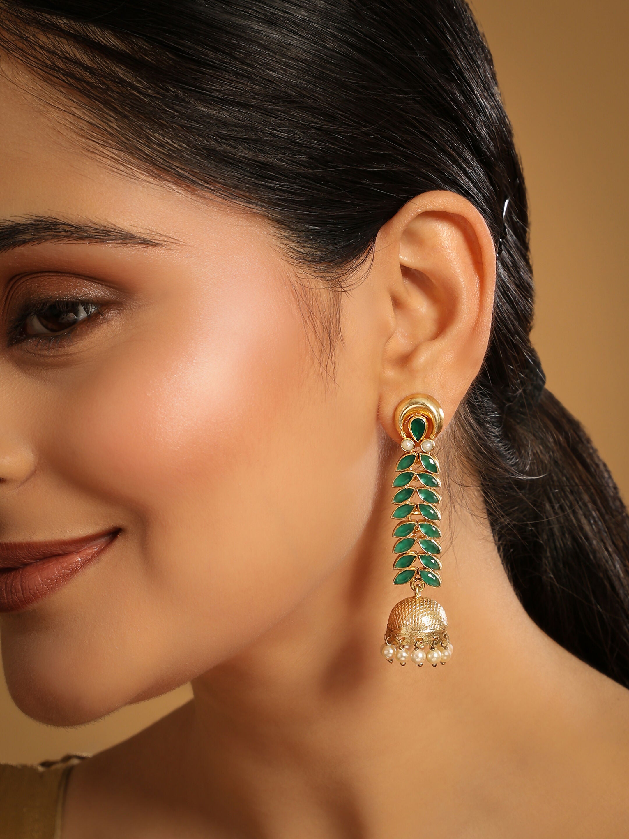 Nuyug 22K Gold Plated Green Fern Earrings | Grocsy