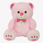 Webby Plush Cute Sitting Teddy Bear Soft Toys With Neck Bow And Foot Print, Pink | Grocsy
