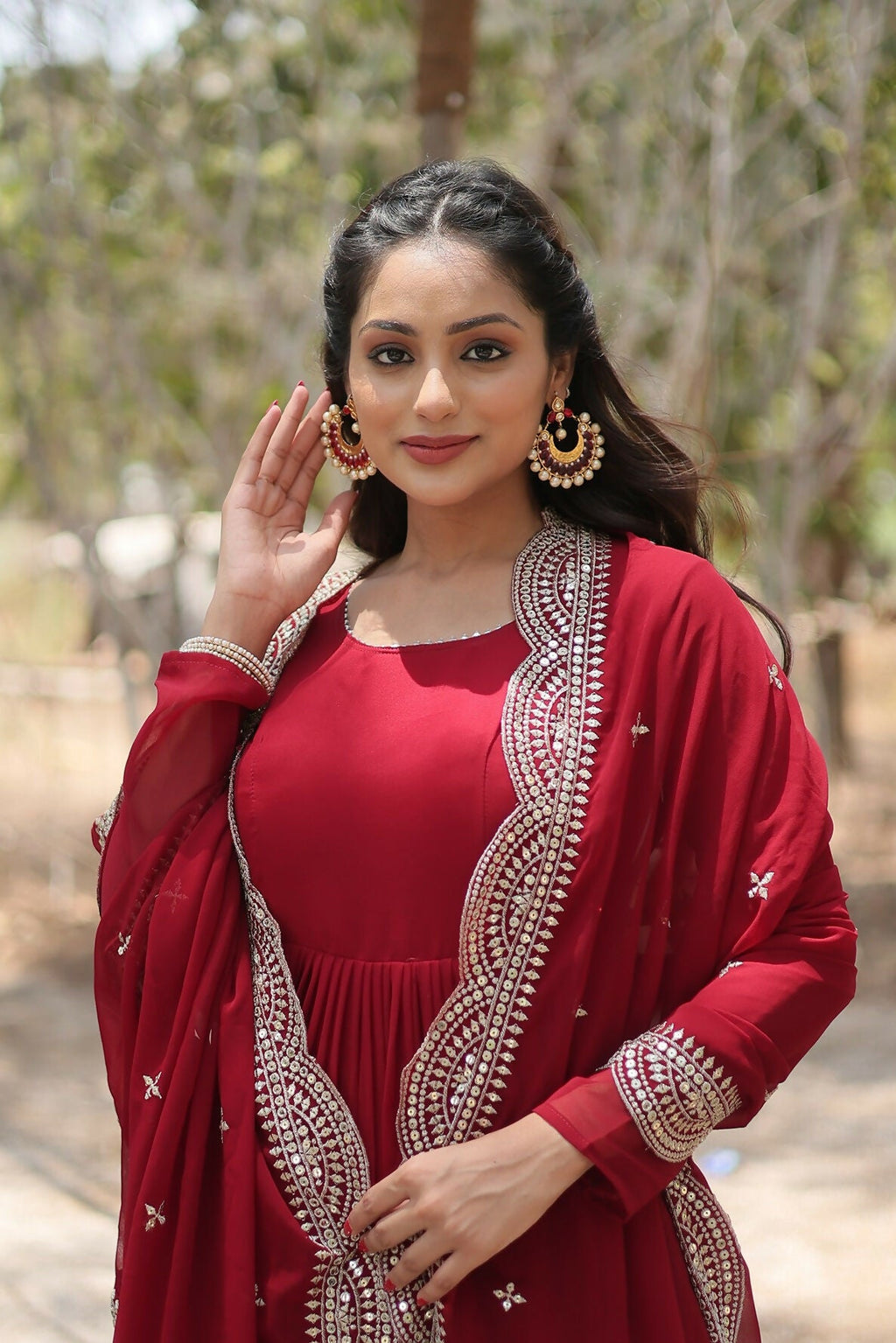 Joban Fashion Maroon Georgette Sequence Embroidery Work Kurta Set | Grocsy