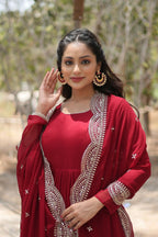 Joban Fashion Maroon Georgette Sequence Embroidery Work Kurta Set | Grocsy