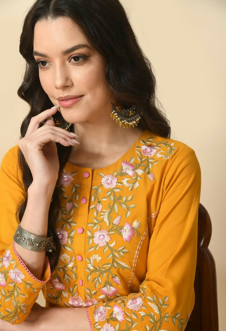 Joban Fashion Yellow Cotton Rayon Kurta Set | Grocsy