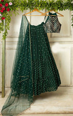 Jyoti Fashion Bottle Green Sequence Embroidery Georgette Designer Lehenga Choli with Dupatta | Grocsy