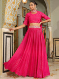 Janasya Pink Georgette Foil Print Lehenga Choli Dupatta | Grocsy
