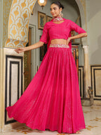 Janasya Pink Georgette Foil Print Lehenga Choli Dupatta | Grocsy