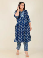 Aramya Blue Soft Cotton Floral Print Straight Kurta Set for Women | Grocsy