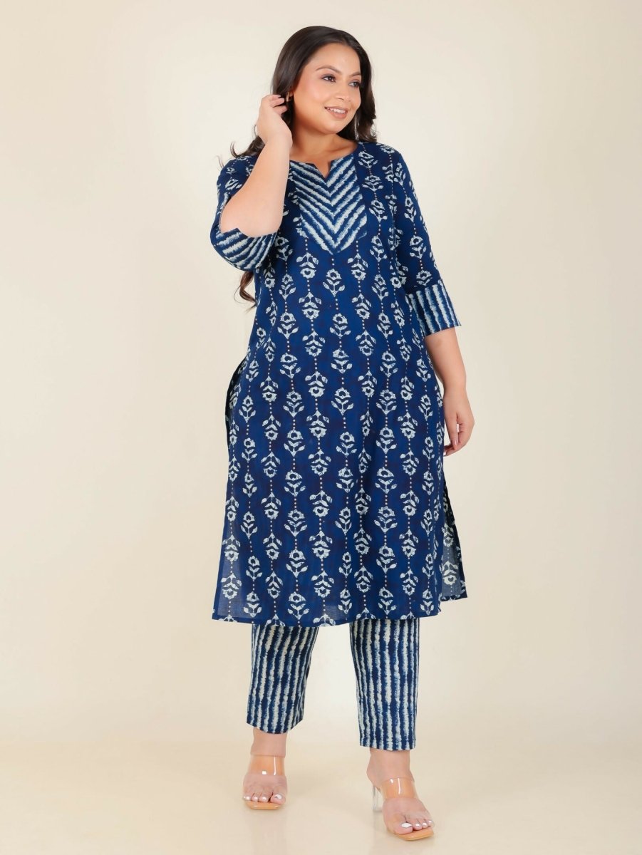 Aramya Blue Soft Cotton Floral Print Straight Kurta Set for Women | Grocsy