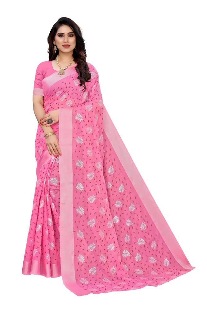 Vamika Light Pink Linen Jari Border Saree | Grocsy